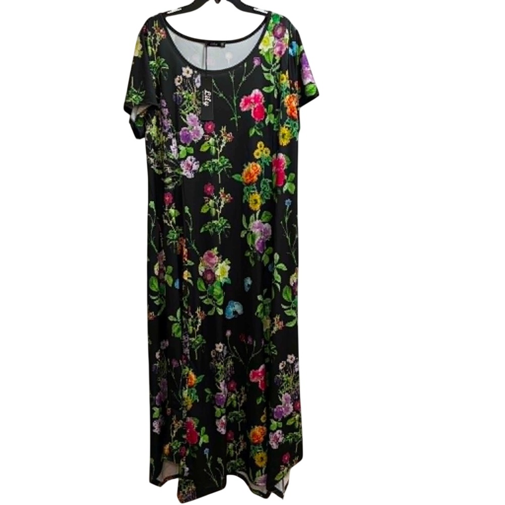 Lily by Firmiana Maxi Dress Womens 3XL Black Floral Short Sleeve BohoCottagecore